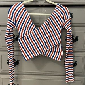Small striped long sleeve cropped shirt